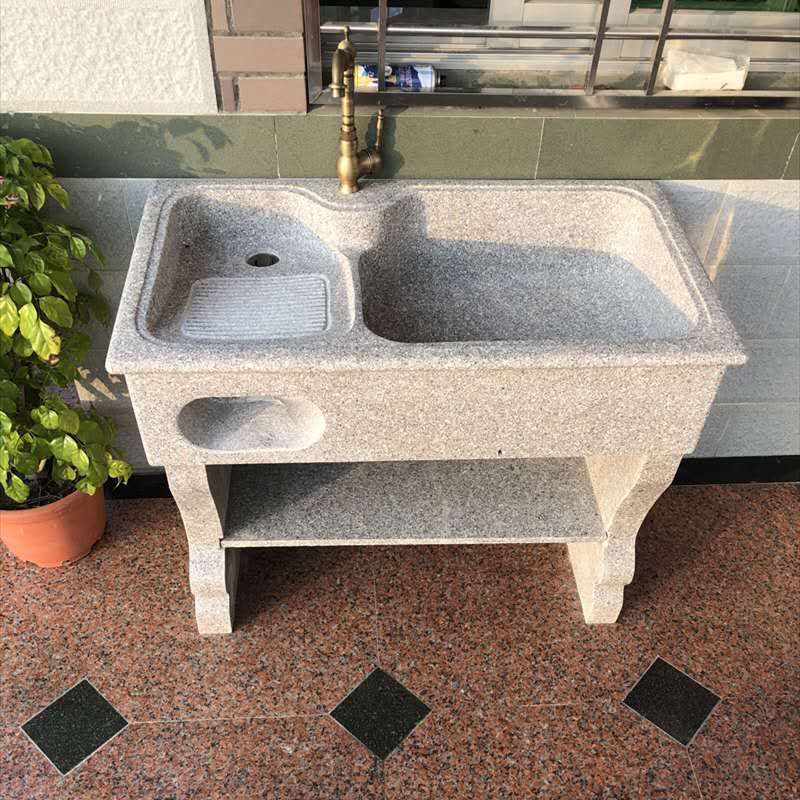 石雕洗衣池洗手盆花崗巖整體石頭石材洗衣臺(tái)陽(yáng)臺(tái)家用洗衣池大理石帶搓衣板水槽盆