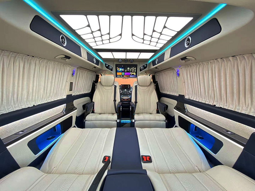 奔馳V260改裝海洋之星套餐 航空座椅 后排沙發(fā)床 扶手冰箱 電尾門 中門 氛圍燈 內(nèi)外飾一站改裝