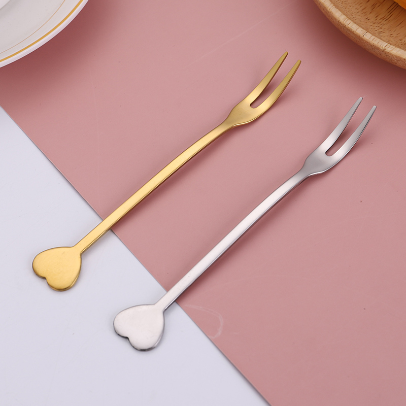 304不銹鋼兩齒叉 愛心可愛手柄兩齒叉 蛋糕水果贈品叉 304不銹鋼愛心兩齒叉