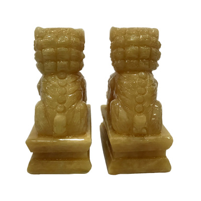精雕米黃玉 玉石獅子裝飾擺件米黃玉工藝品一件代發(fā)