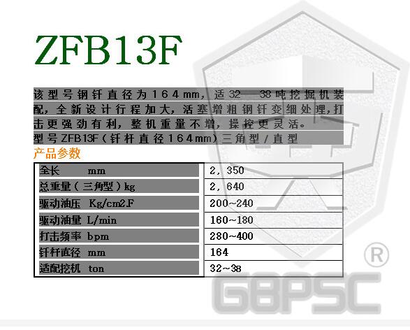 供應(yīng)牡丹江液壓破碎錘釬桿直徑165毫米ZFB13F 破碎錘配件廠家* 質(zhì)量好