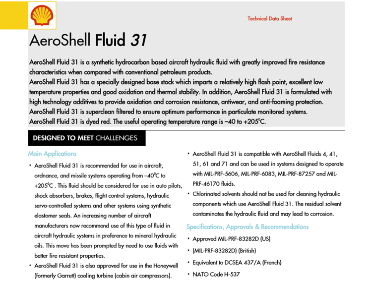 殼牌31號航空液壓油  Aeroshell Fluid 31航空飛機液壓油