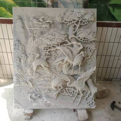 浮雕 漢白玉浮雕畫 松鶴延年浮雕畫 石頭浮雕 手工浮雕畫