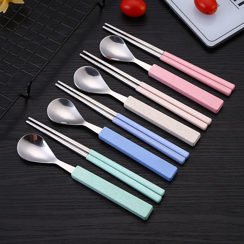 304不銹鋼新品中式餐具  戶外便攜勺子筷子兩件套套裝小麥贈(zèng)品禮品 304不銹鋼小麥 304不銹鋼小麥兩件套