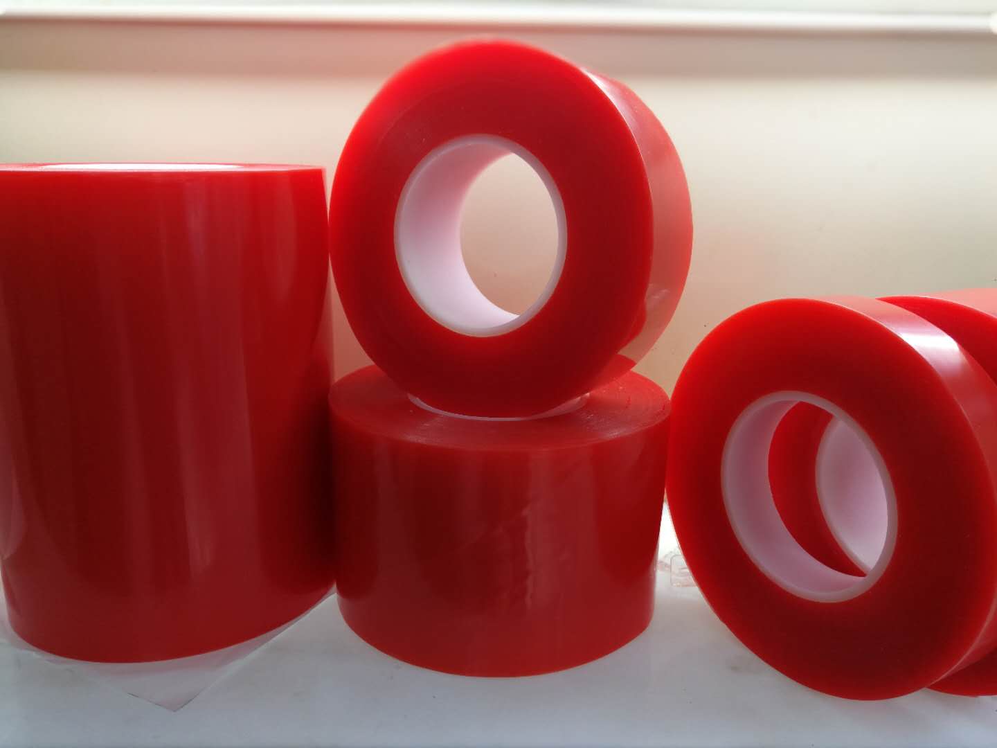 高粘度PET紅底透明厚度0.205毫米50米長雙面膠家用廣告辦公用膠帶 PET透明雙面膠