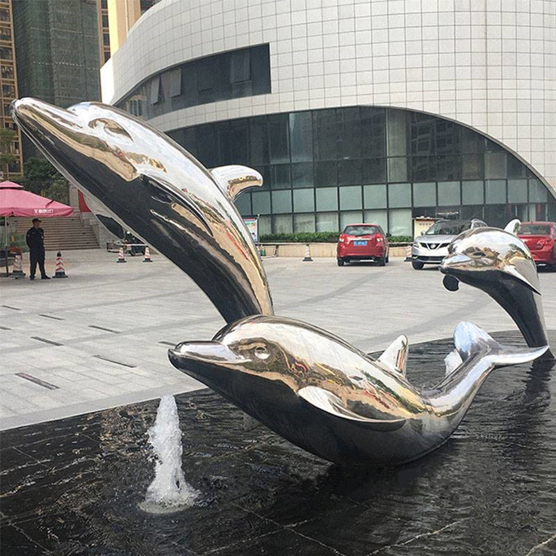 不銹鋼海豚雕塑廣場(chǎng)景觀海豚雕塑