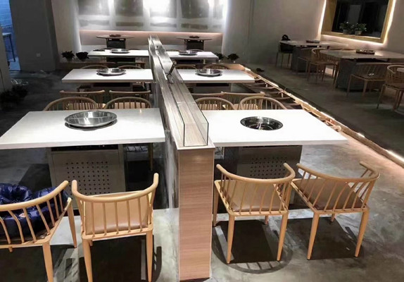 天津火鍋桌商用烤肉桌椅組合 大理石電磁爐自助燒烤烤涮一體