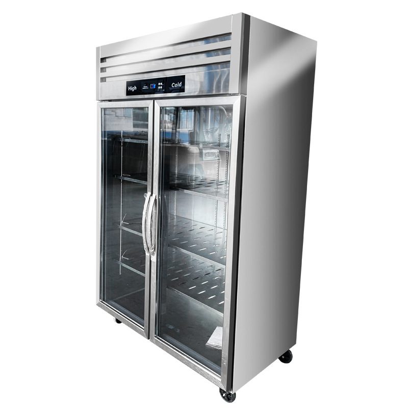 出口冷藏展示柜雙三玻璃門冰柜不銹鋼展示柜蔬菜立式展示柜