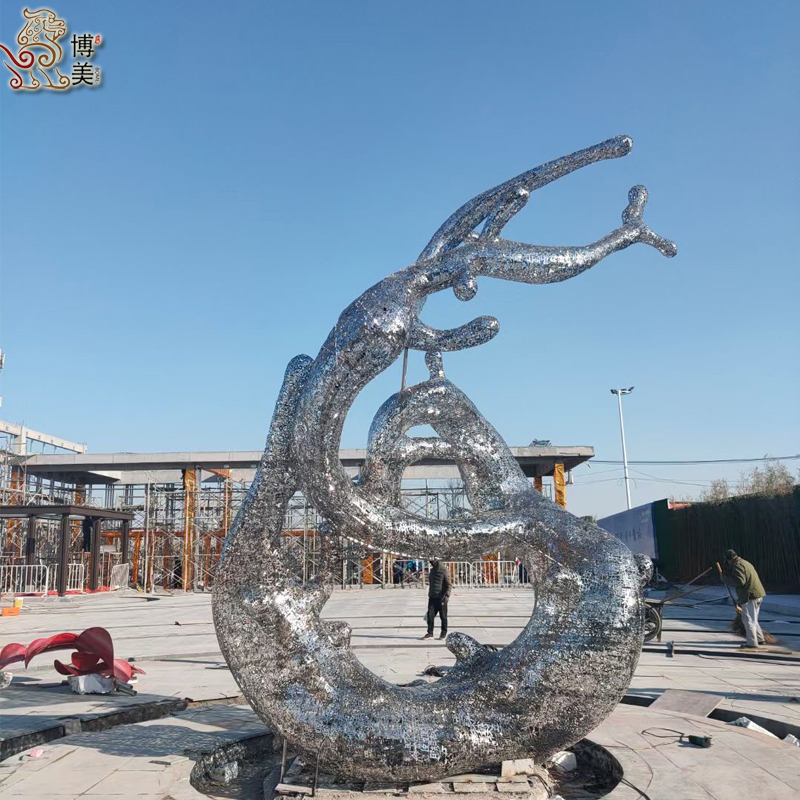 不銹鋼鏤空浪花雕塑 定制戶外金屬造型標志 景觀不銹鋼異型雕塑