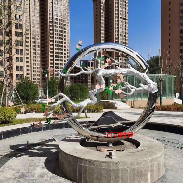 鏡面圓環(huán)不銹鋼樹干景觀藝術(shù)雕塑_藝術(shù)不銹鋼抽象雕塑_定制304金屬圓圈雕塑景觀擺件