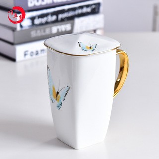 廠家批發(fā)卡通歐式大容量陶瓷杯 節(jié)日送禮可定制logo 骨瓷廣告蓋杯