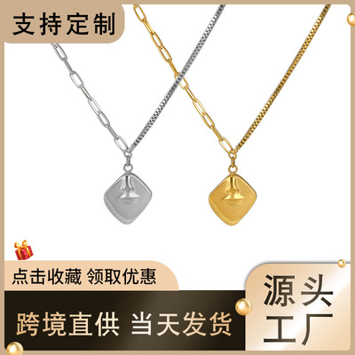 歐美外貿(mào)抽象圖形飾品女 個(gè)性圓牌不銹鋼吊墜 時(shí)尚設(shè)計(jì)感鈦鋼項(xiàng)鏈