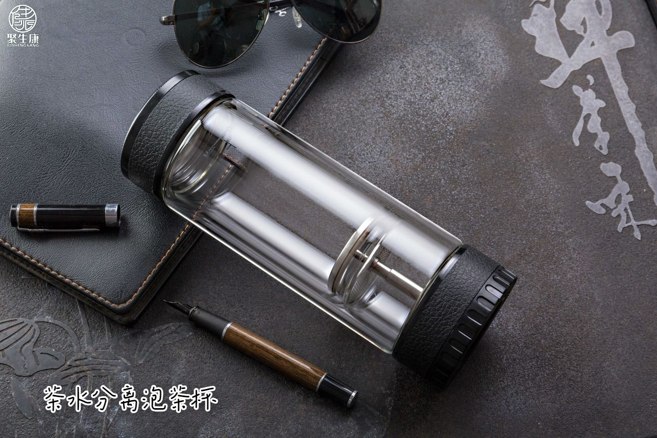雙層茶水分離泡茶杯  山東聊城 聚生康茶水分離杯 水晶玻璃杯 茶具廠家 批發(fā)零售 招商茶杯 雙層茶水分離杯