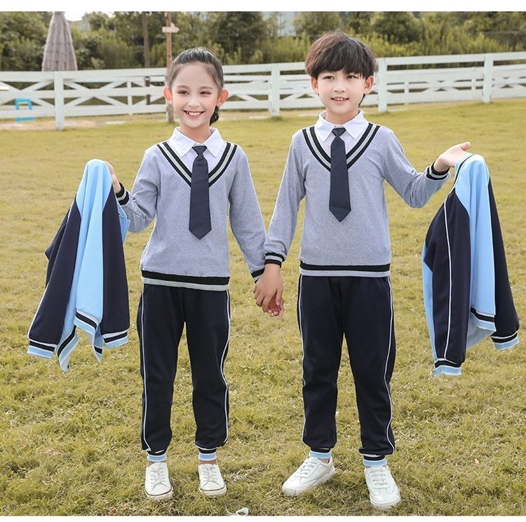 兒童春秋季藍(lán)色校服 長(zhǎng)袖新款小學(xué)生班服 運(yùn)動(dòng)棒球服 套裝幼兒園園服