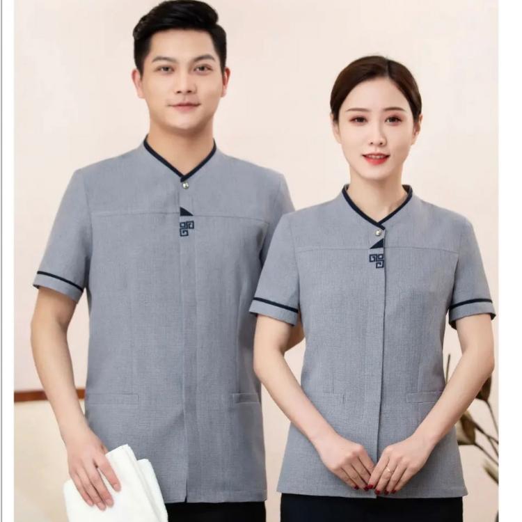 酒店賓館客房阿姨保潔服 長(zhǎng)袖工服 家政保潔衣 工程服夏裝短袖套裝女