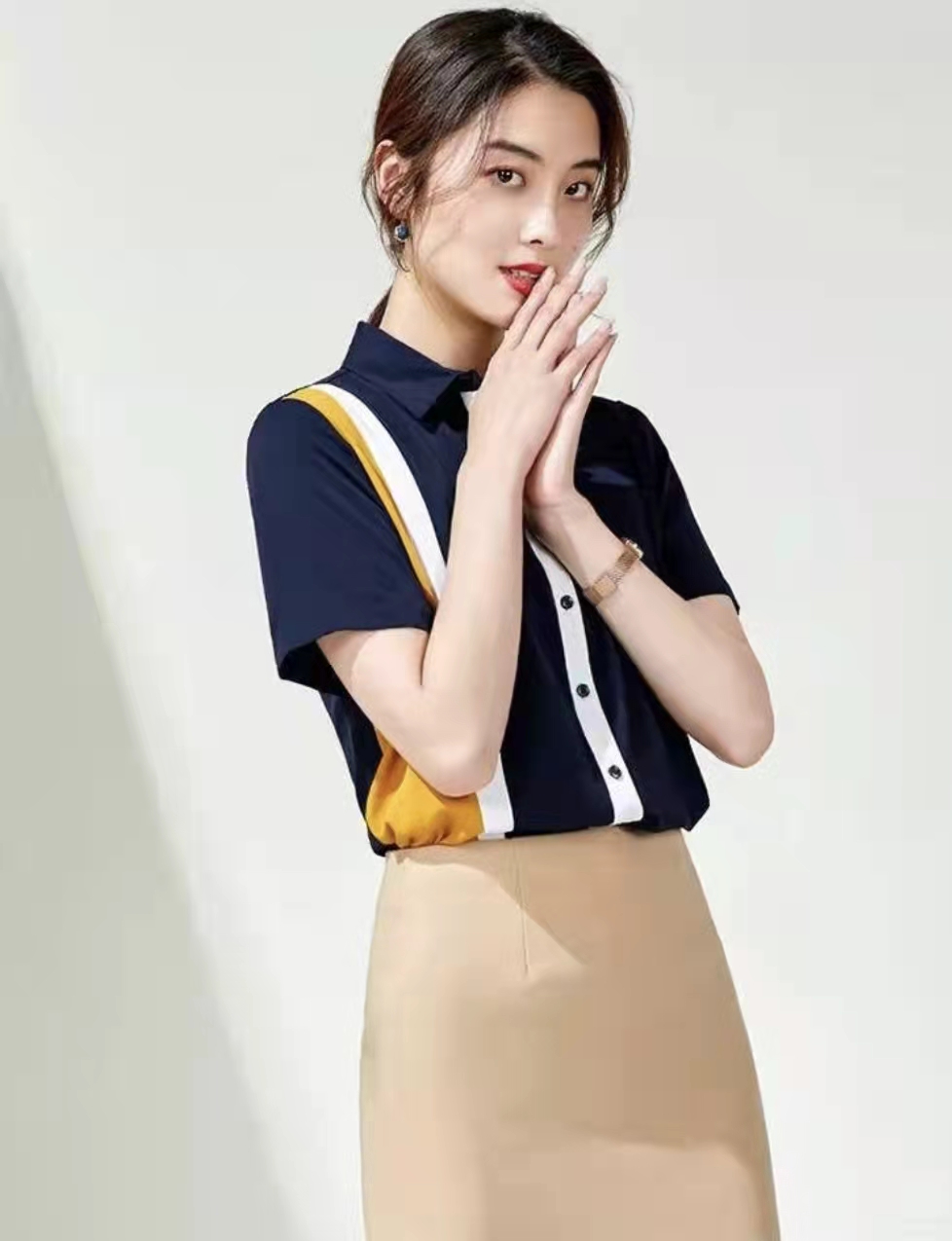 女士工作服男士襯衫加工定做 中長款修身西裝職業(yè)工裝