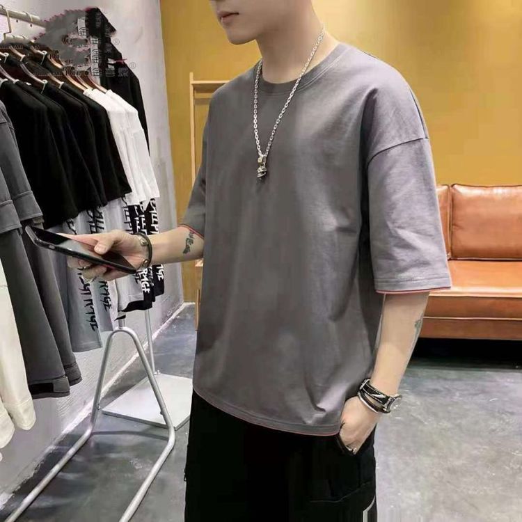 套裝T恤純棉 夏季男士短袖T恤 運動套裝 潮流寬松短褲短袖 男生衣服