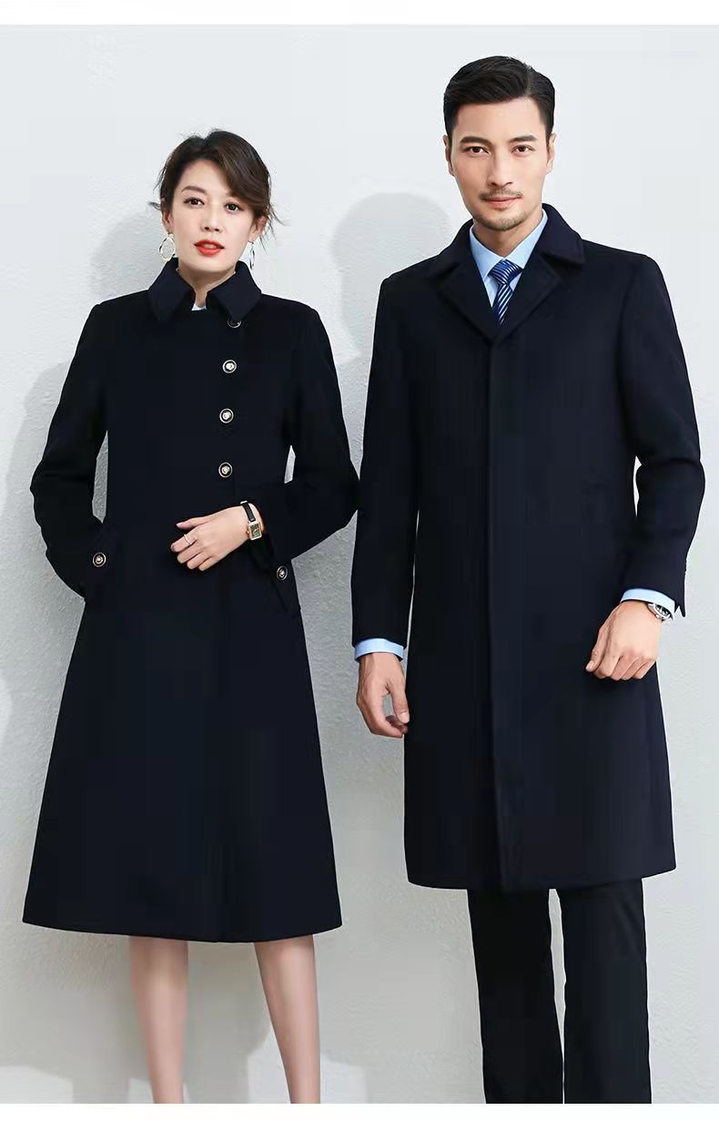 冬季工作服大衣女 中長款職業(yè)呢子外套 黑色*部工裝毛呢外套