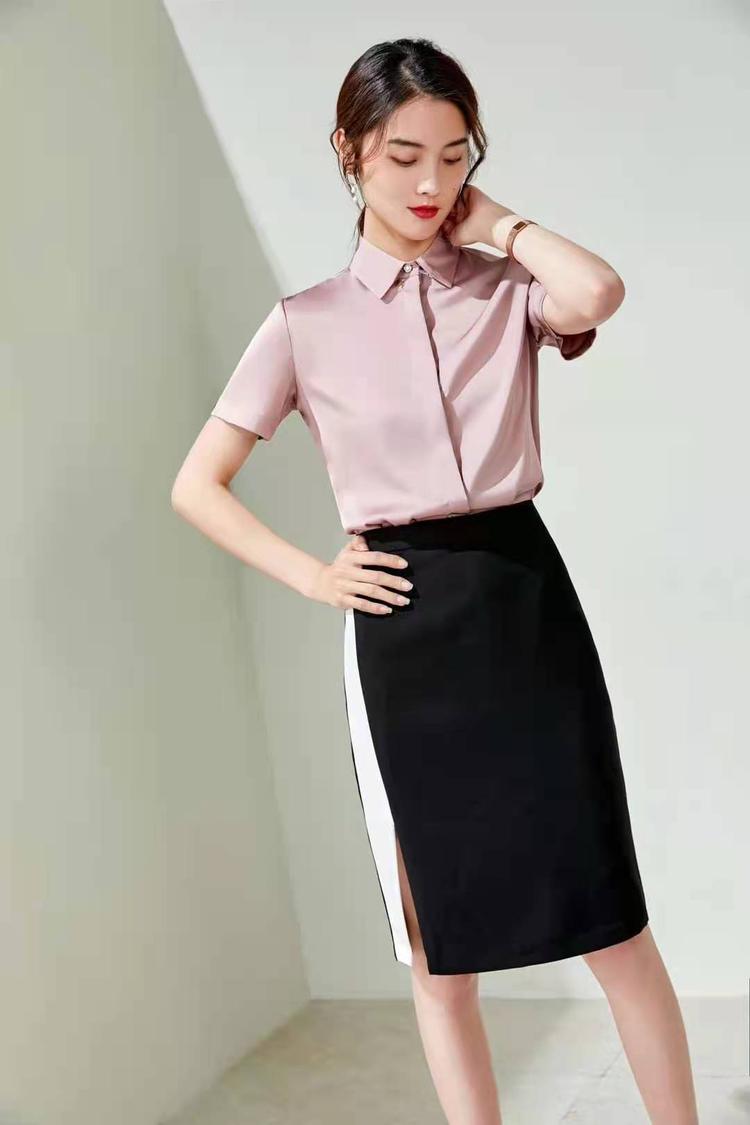 幼師園服 教師工作服 條紋襯衫女短袖 短裙春秋服裝 定制兩件套裝jk