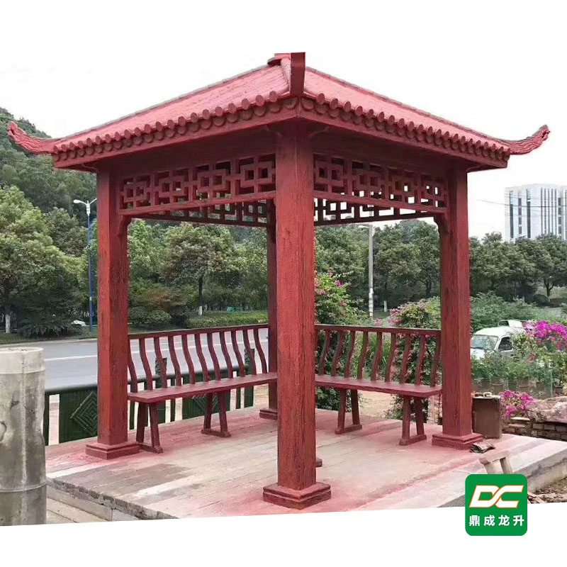 水泥仿木四角亭 水泥仿木護(hù)欄