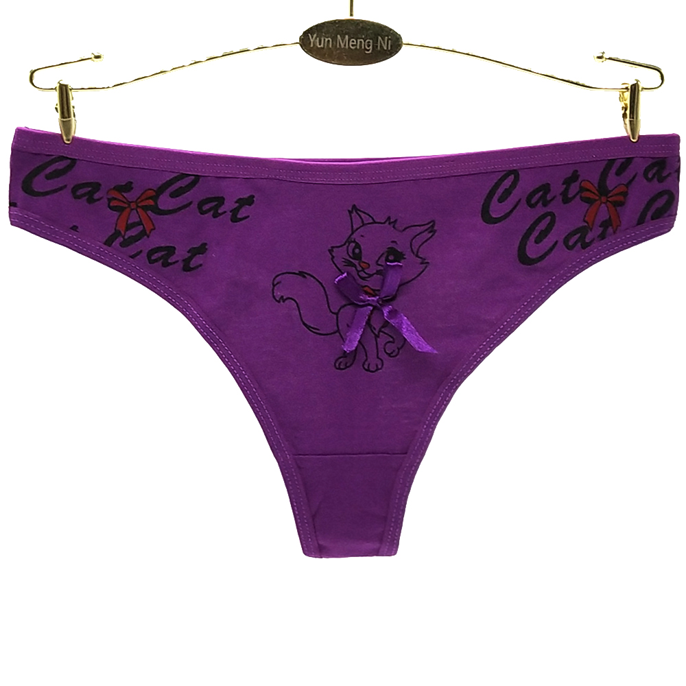 現(xiàn)貨供應(yīng)女士內(nèi)褲女式棉丁字褲可愛小貓印花丁字褲批發(fā)87233