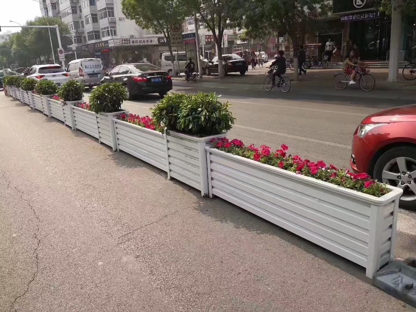 鋁合金花箱  新品戶外仿木  鋁合金組合花箱方形大花盆  市政地面隔離實木綠植花槽