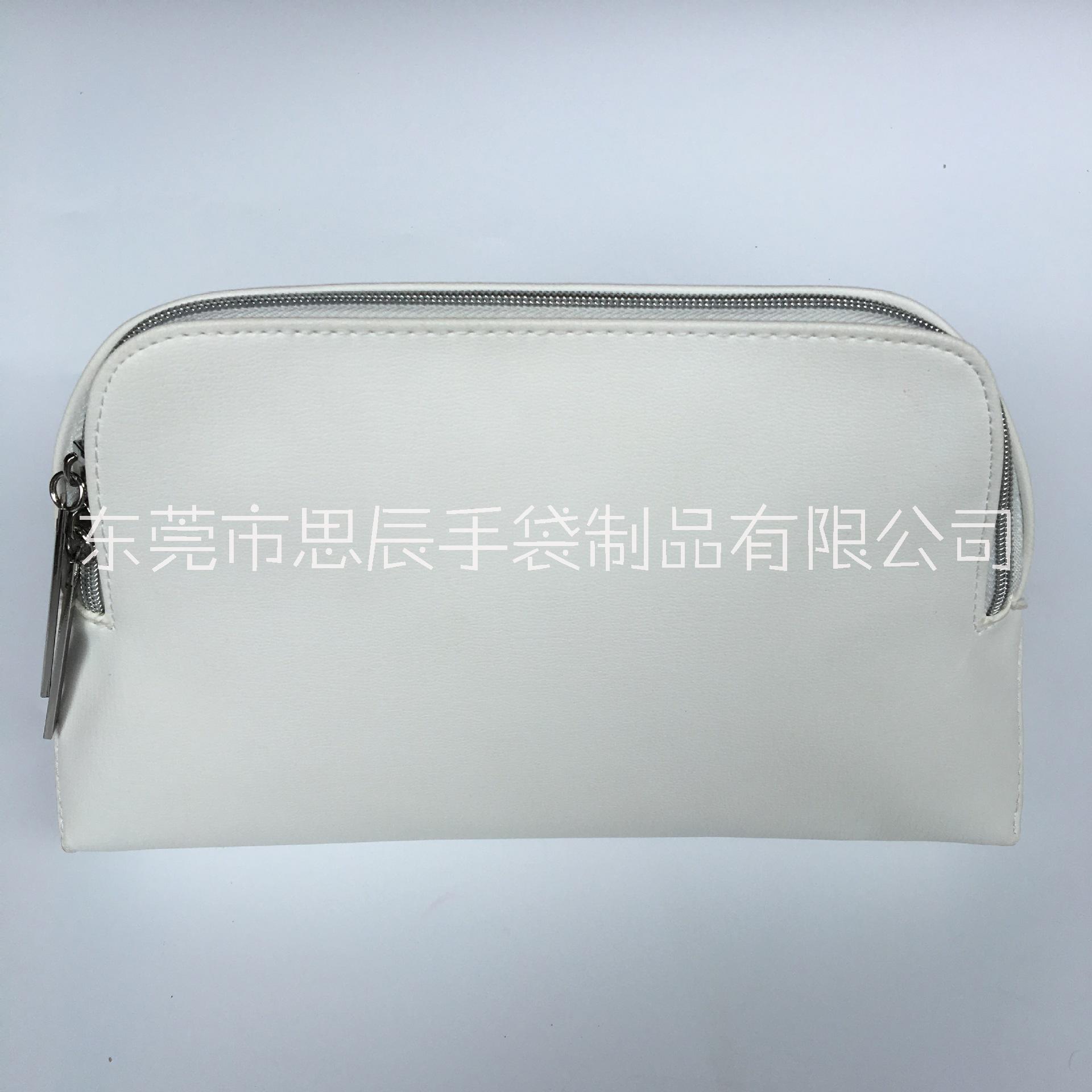 廠家定制白色荔枝紋PU化妝包透明PVC拼接手拿化妝用品收納包