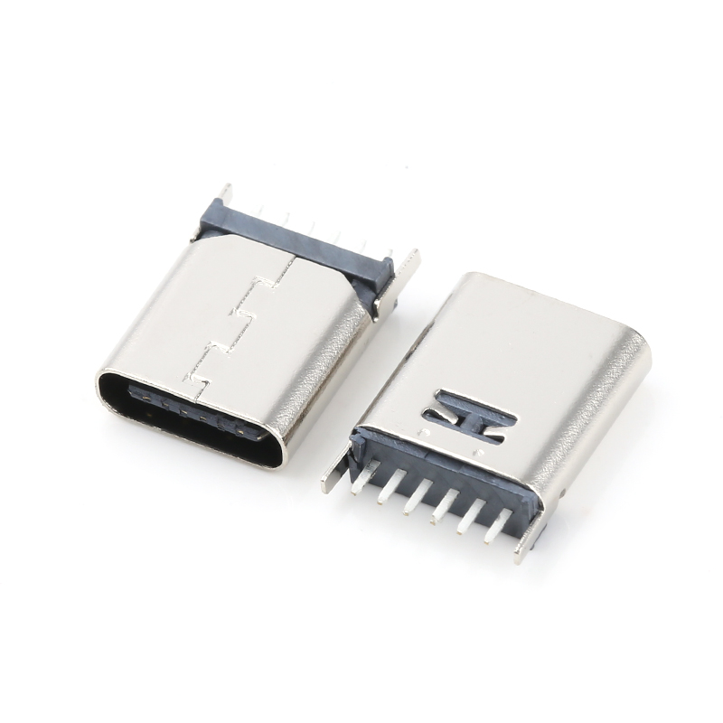 TYPE-C母座6pin立式插板加長(zhǎng)6P連接器 TYPE-C母座立式插件H8.80/9.3/10.0/10.5  立插