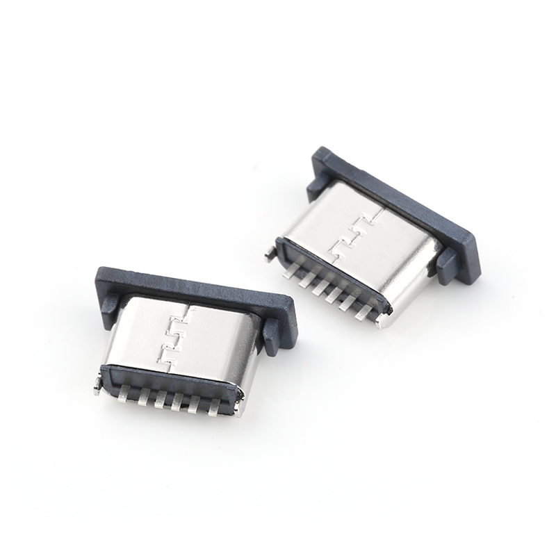 TYPE-C母座6P立式插件 H5.0/5.5/6.5/6.8/7.4 帶鋼片 USB連接器