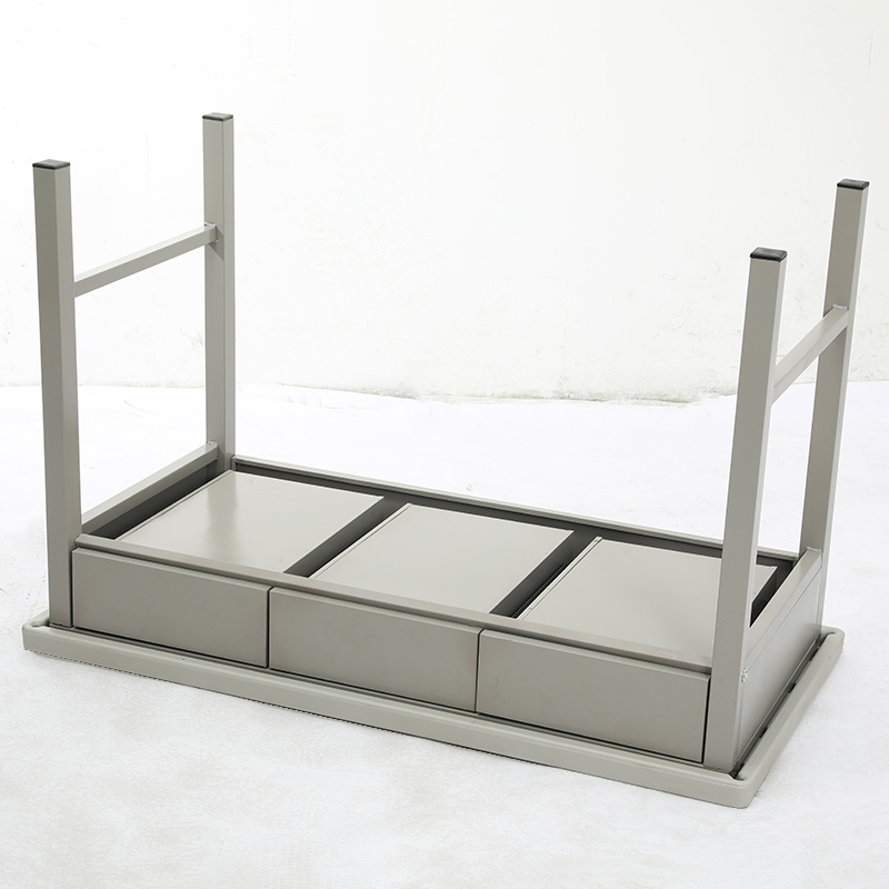 制式三斗桌 圖書室閱覽學(xué)習(xí)桌 灰白色三斗辦公桌椅多功能三抽辦公桌