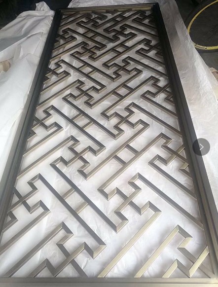 新中式酒店辦公室不銹鋼屏風(fēng)  別墅客廳玄關(guān)玫瑰金拉絲無指紋不銹鋼鏤空屏風(fēng)隔斷
