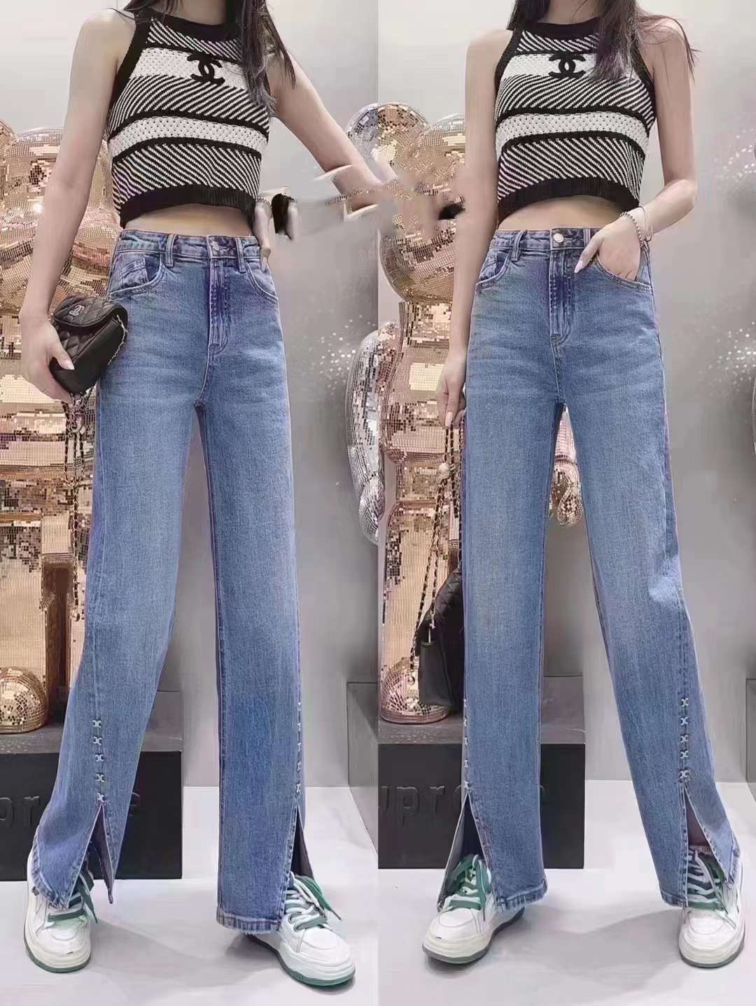 簡(jiǎn)約時(shí)尚品牌藍(lán)鯨牛仔褲2022夏專柜下架女裝折扣尾貨批發(fā)
