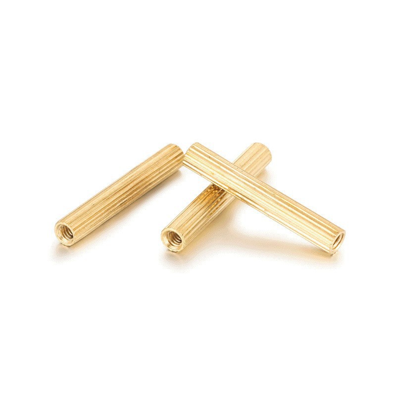 現(xiàn)貨批發(fā) 雙通滾花銅螺柱 豎紋監(jiān)控直通圓銅柱 加長滾花銅螺母柱