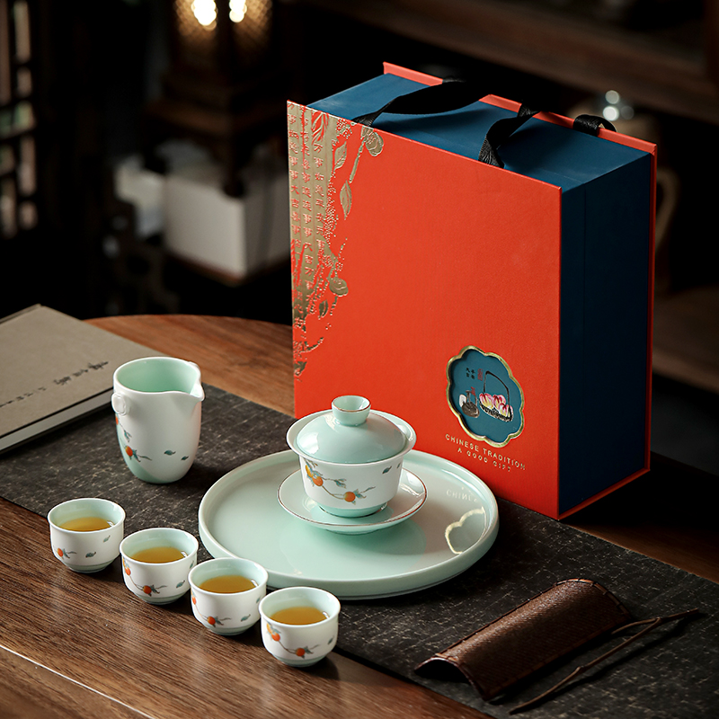 柿柿如意茶具套裝婚慶伴手禮品陶瓷logo節(jié)日定制個(gè)性