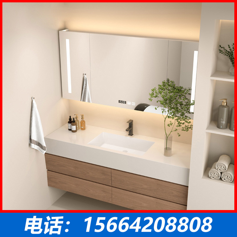 定制湖北衛(wèi)生間洗衣機(jī)柜浴室柜組合巖板陶瓷盆一體盆洗手池包安裝橡木柜浴室柜