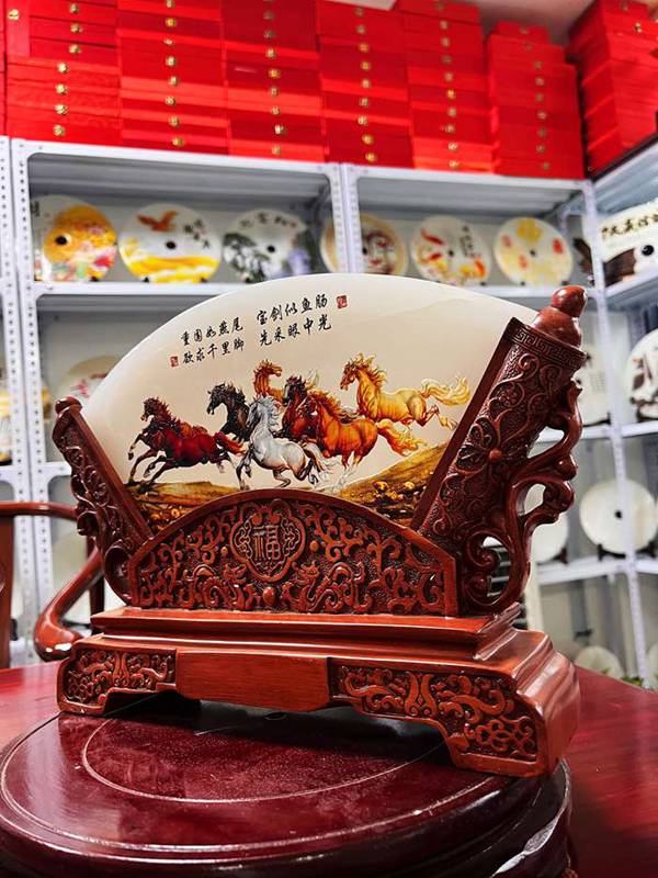扇形天然玉石擺件屏風玄關裝飾品辦公室桌面高端工藝品