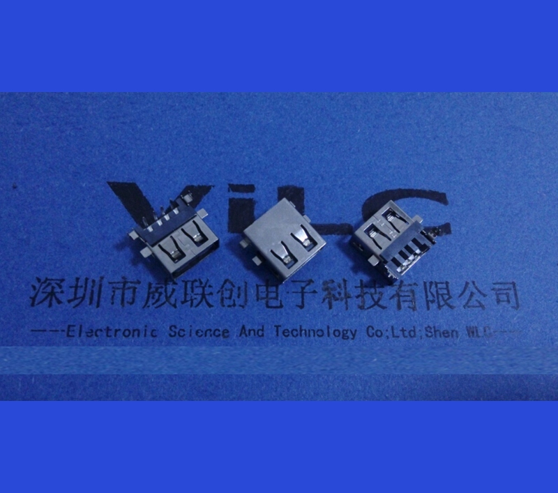 AF沉板破板式90度USB2.0母座 下沉3.5-3.9-4.9LCP黑色 直邊USB連接器