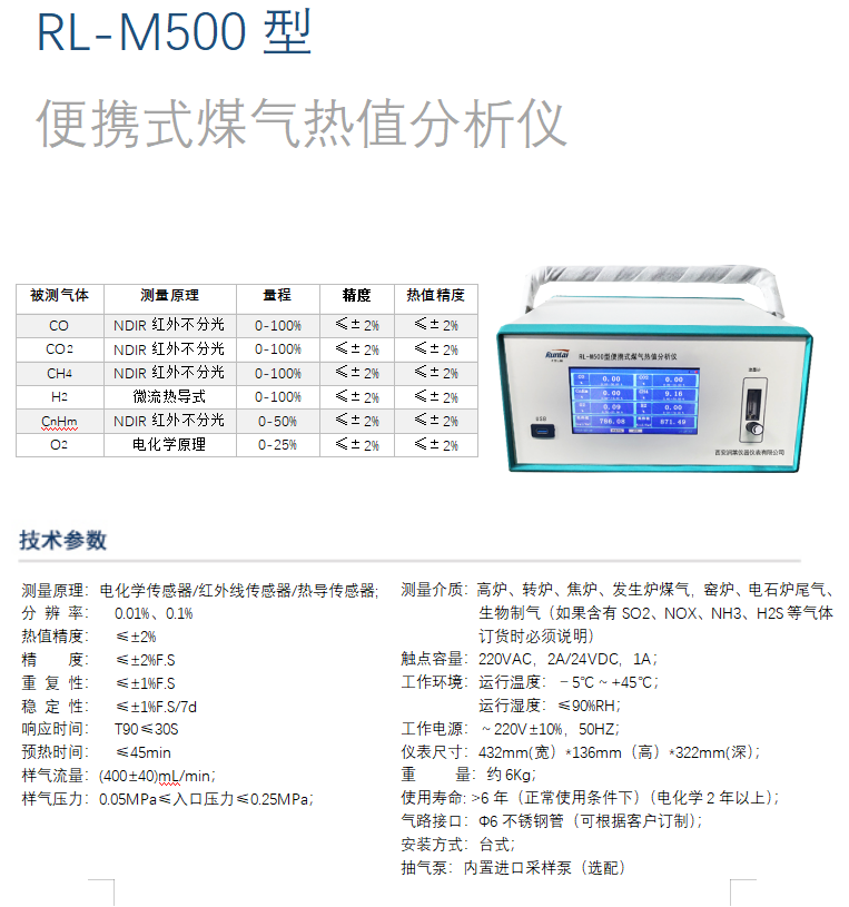 天然氣煤氣COCH氣體分析儀潤萊-便攜式煤氣熱值分析儀