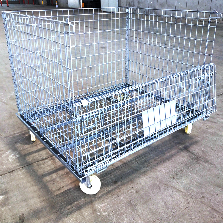 折疊式鍍鋅倉庫籠 移動式可堆垛鐵框 車間周轉(zhuǎn)倉庫收納非標(biāo)籠子折疊式倉儲籠