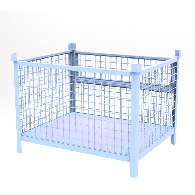 固定式金屬網(wǎng)箱 四面進(jìn)叉可吊裝重型倉儲籠帶圍欄金屬托盤 角鋼倉儲籠