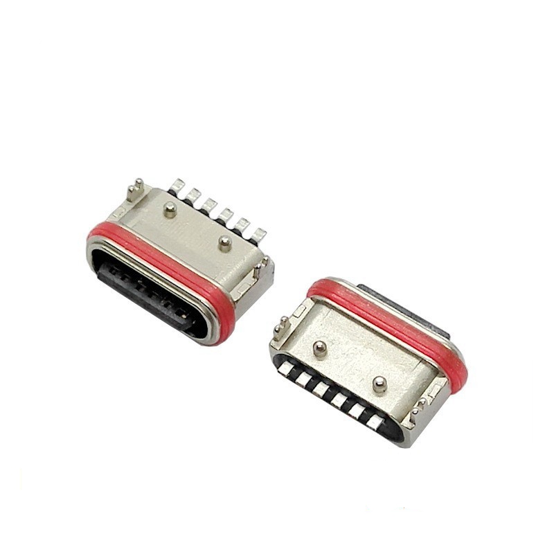 Type-C 6Pin母座 短體90度插板 有柱SMT 防水USB3.1充電母座